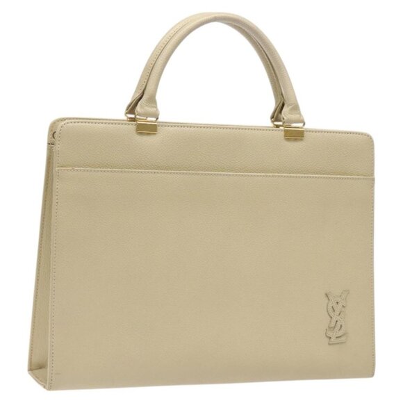 SAINT LAURENT Hand Bag Leather Gold Beige Auth gh097 - Picture 1 of 16